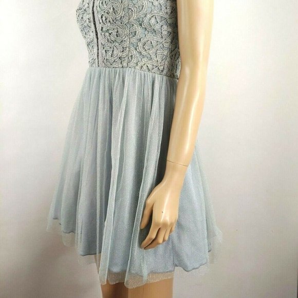 City Triangles Mini Dress Blue Lace And Tulle Size 7 - Picture 3 of 7